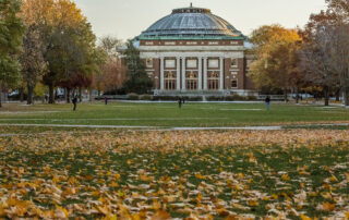 University Of Illinois Foellinger Hall At Sunset In Late Fall.